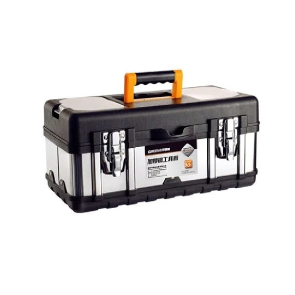 Prenosný box na náradie nerezový kufor 405 × 185 × 180 mm čierna strieborná s rukoväťou pre uloženie a prenášanie náradia