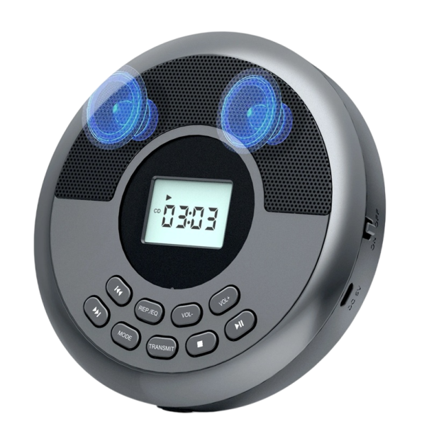 Přenosný CD walkman s Bluetooth vysílačem, vestavěnými reproduktory a sluchátky, LCD displej, 14,6x14,6x3 cm, pro hudbu na cesty 1