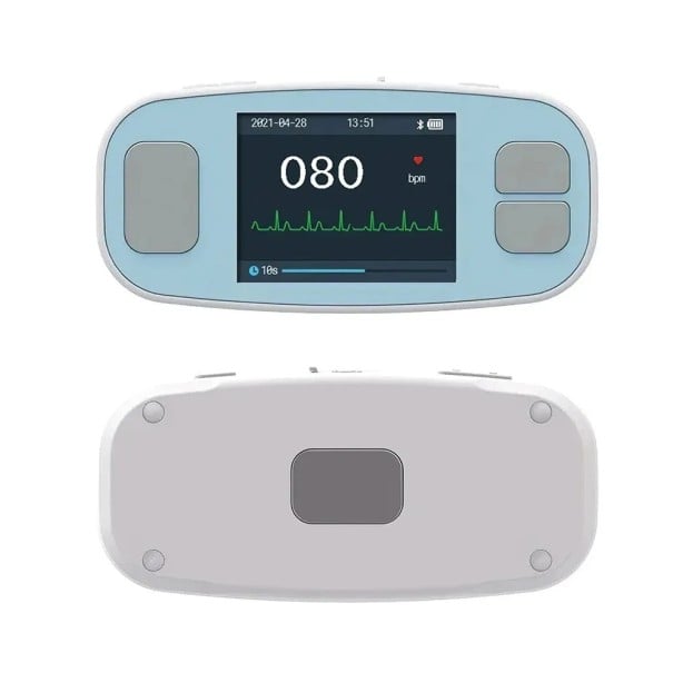 Přenosný EKG přístroj bezdrátový digitální Holter 2,4palcový barevný TFT LCD displej Kovové elektrody Světle modrá Pro domácí měření 1