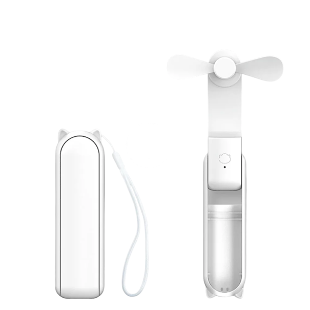 Přenosný mini ruční USB ventilátor s dobíjecí baterií 2000 mAh Powerbanka Funkce tichý provoz Letní osvěžení na cesty do kabelky bílá