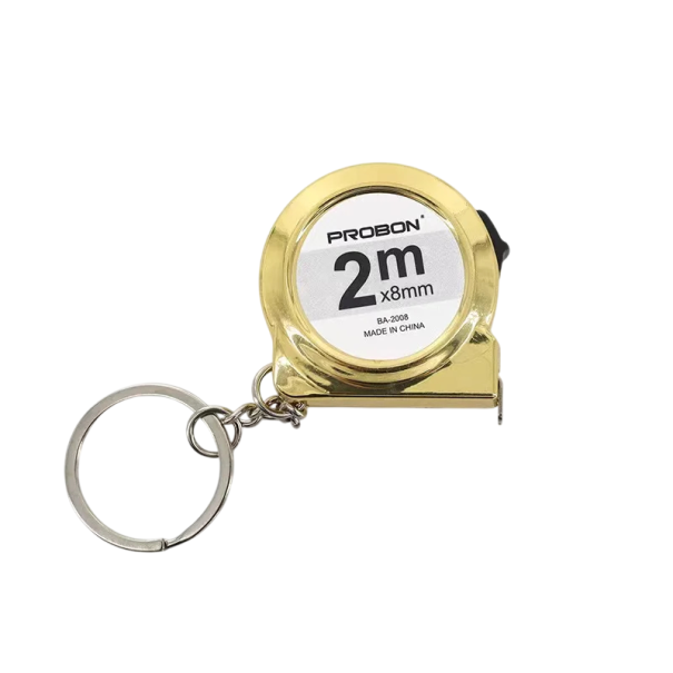 Přenosný mini svinovací metr kapesní 2 m kovové pouzdro s kroužkem na klíče kompaktní měřidlo pro domácnost cestování zlatá