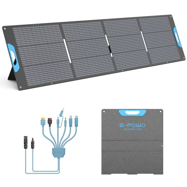 Prenosný solárny panel 220 W 26 V rozložený 230 x 59 x 0,4 cm IP67 s USB výstupmi šedý skladací pre nabíjacie stanice na kemp i výlety 1