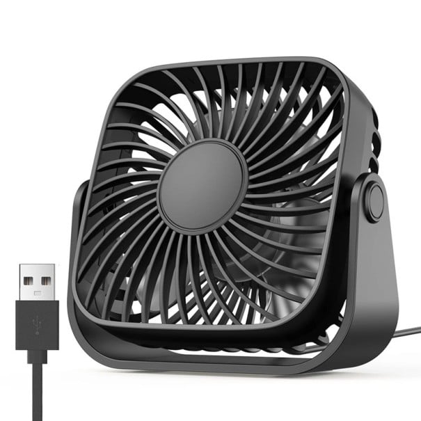 Přenosný stolní ventilátor 12,2x11,3x5,5 cm se 3 rychlostními stupni a naklápěcí hlavou pro pracovní stůl, ložnici i cestování černá