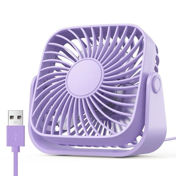 Přenosný stolní ventilátor 12,2x11,3x5,5 cm se 3 rychlostními stupni a naklápěcí hlavou pro pracovní stůl, ložnici i cestování fialová