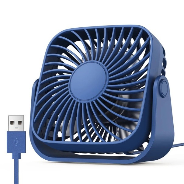 Přenosný stolní ventilátor 12,2x11,3x5,5 cm se 3 rychlostními stupni a naklápěcí hlavou pro pracovní stůl, ložnici i cestování modrá