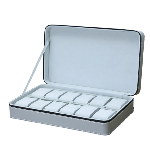Přenosný úložný box na hodinky s 12 sloty na zip PU kůže s organizérem pro bezpečné uložení a cestování s hodinkami šedá