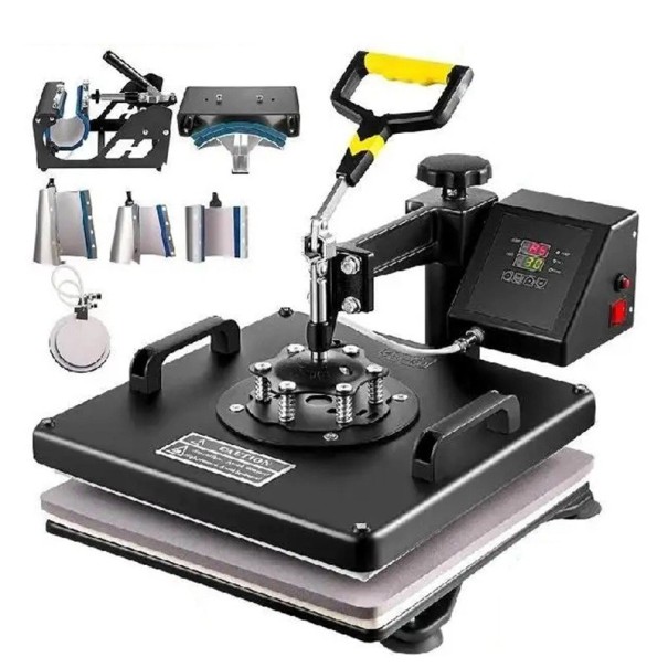 Prensa de transferencia térmica multifuncional 8 en 1 Impresión en tazas, platos, gorras, textiles 38,5 x 38,5 cm 1400W Pantalla LCD Brazo 360° 1