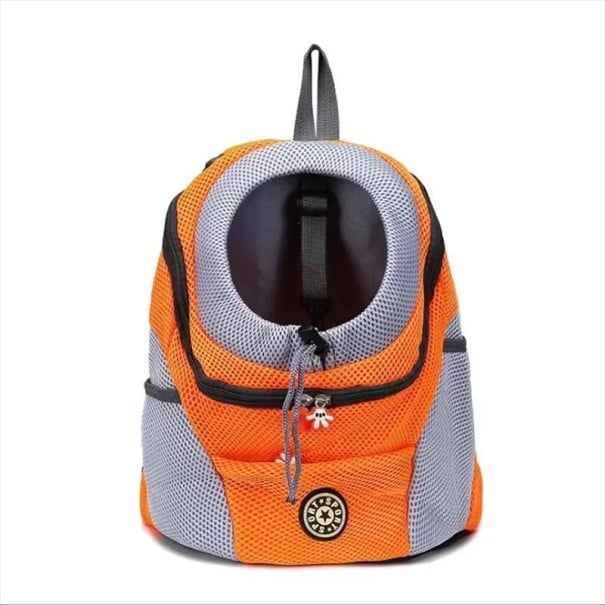 Prepravný batoh pre psov 7–12 kg s priedušnou sieťovinou, vnútornou karabínou a nastaviteľnými popruhmi, veľkosť L, 40 x 24 x 50 cm, na výlety oranžová