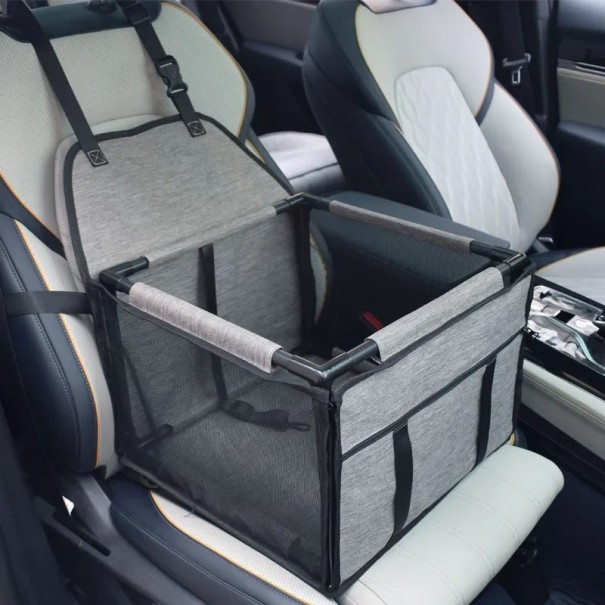 Prepravný box pre psov a mačky do auta 39 x 39 x 28 cm Bezpečnostná sedačka s popruhmi Pevná konštrukcia Sieťované steny sivá