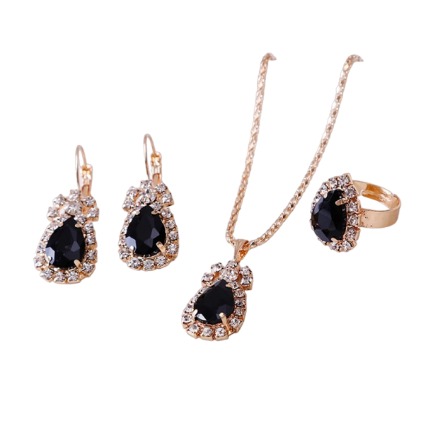 Presentset för kvinnor halsband, örhängen och ring V188 svart