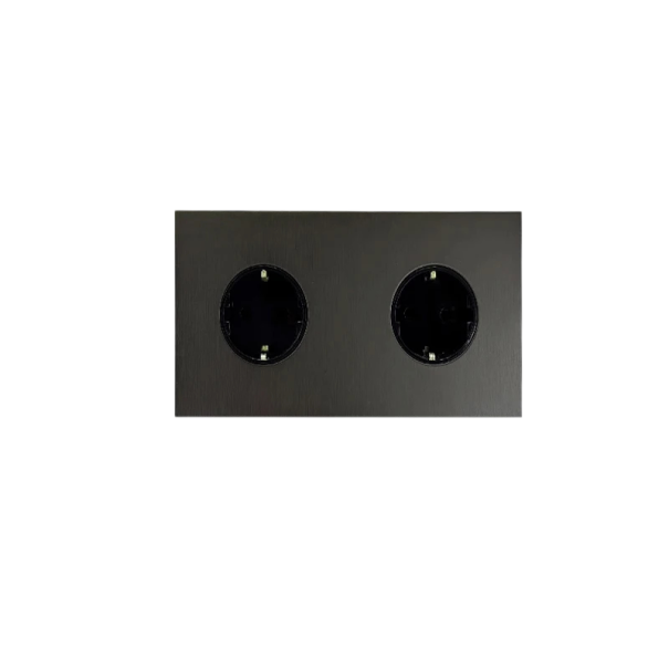 Presina doppia da parete EU tipo F (Schuko), 110–240 V, 174 × 90 mm, pannello in acciaio inossidabile, grigio, per appartamento, casa e ufficio 1