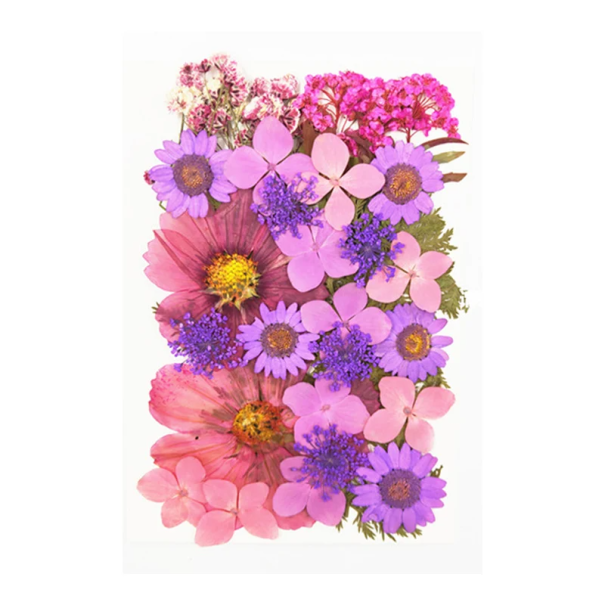 Pressed Pink and Purple Flowers in Resin Rectangular Shape Decorative Element Handmade Original Gift Natural Design 1