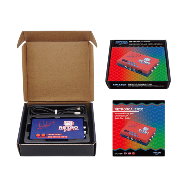 Převodník RetroScaler2x AV na HDMI line doubler pro retro konzole PS2 N64 NES Dreamcast Saturn MD1 MD2 pro připojení k moderní TV modrá