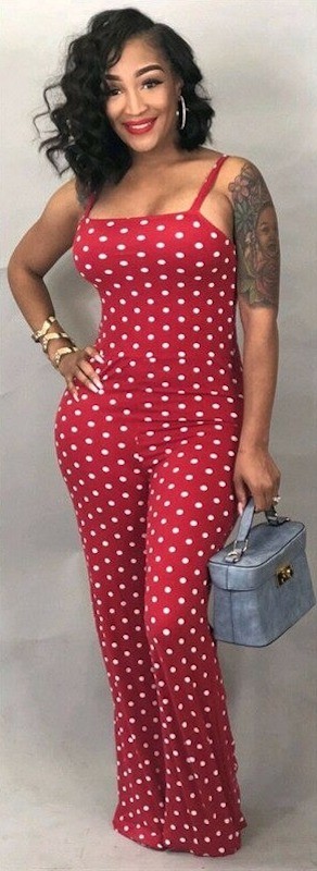 Prickig jumpsuit för dam A2062 röd M