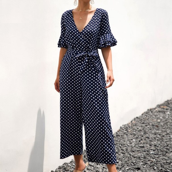 Prickig jumpsuit för kvinnor med volanger mörkblå L