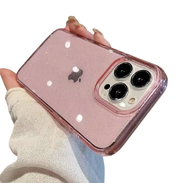 Priehľadné trblietavé puzdro pre iPhone 15 Plus Nárazuvzdorný flexibilný kryt Elegantný a odolný dizajn Ochrana proti poškriabaniu a nárazom ružová