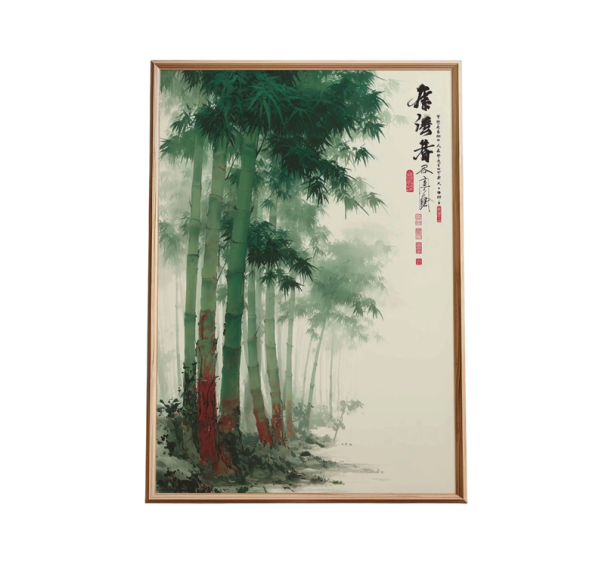 Přírodní plakát na zeď japonská džungle bambus 20 × 30 cm tisk na plátno zelený béžový motiv dekorace do interiéru bez rámu 1