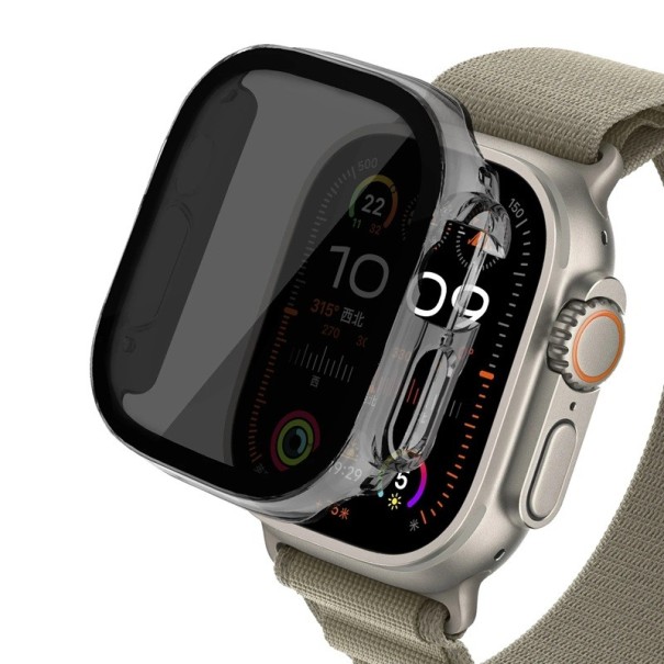 Private Protective Case Made of Tempered Glass for Apple Watch 49 mm Ultra / Ultra 2 Anti-spy Screen Protection iWatch Case with Privacy Guard transparent black