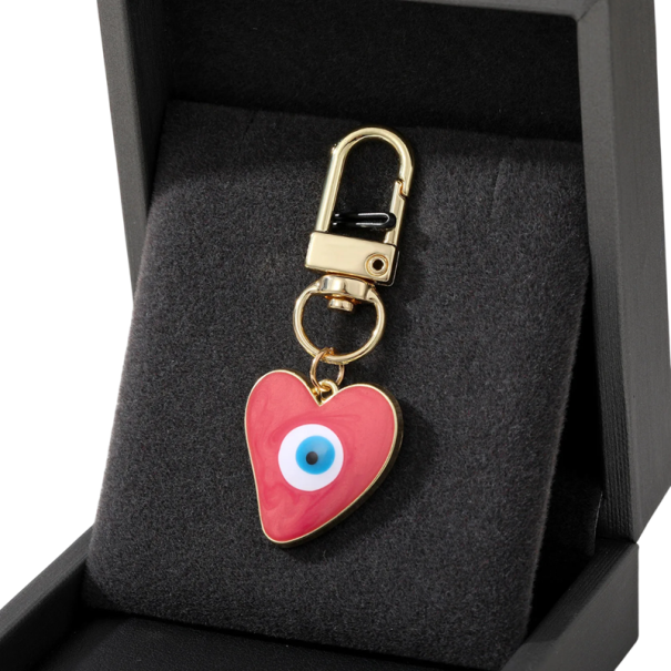 Přívěsek na klíče 2,5 x 3 cm Slitina zinku Evil Eye srdce Ochranný amulet na klíče kabelku batoh dekorace červená