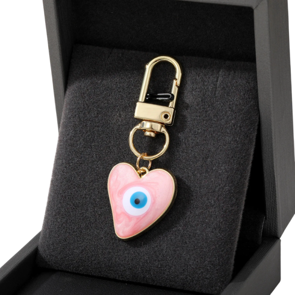 Přívěsek na klíče 2,5 x 3 cm Slitina zinku Evil Eye srdce Ochranný amulet na klíče kabelku batoh dekorace růžová