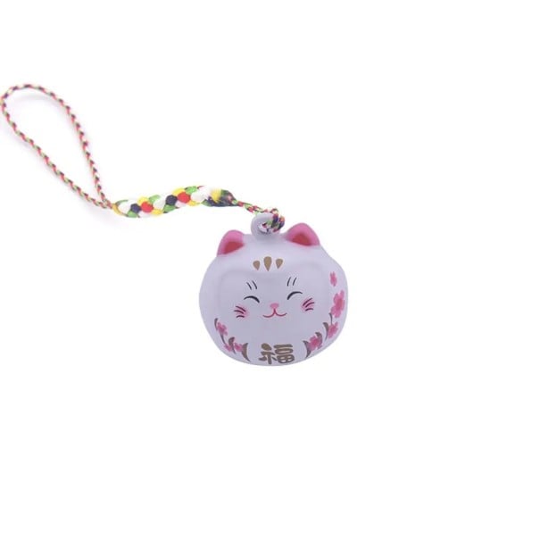 Přívěsek na klíče 8 cm Japonská kočka štěstí Maneki Neko Měděná dekorace Talisman pro štěstí na klíče Batoh Kabelku bílá