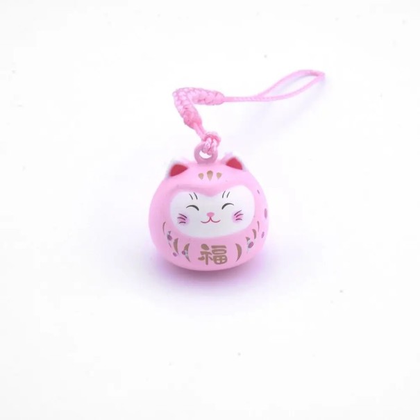 Přívěsek na klíče 8 cm Japonská kočka štěstí Maneki Neko Měděná dekorace Talisman pro štěstí na klíče Batoh Kabelku růžová