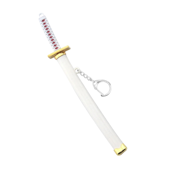 Přívěsek na klíče katana s pouzdrem Klíčenka katana s pouzdrem Přívěsek samurajský meč 15 cm bílá