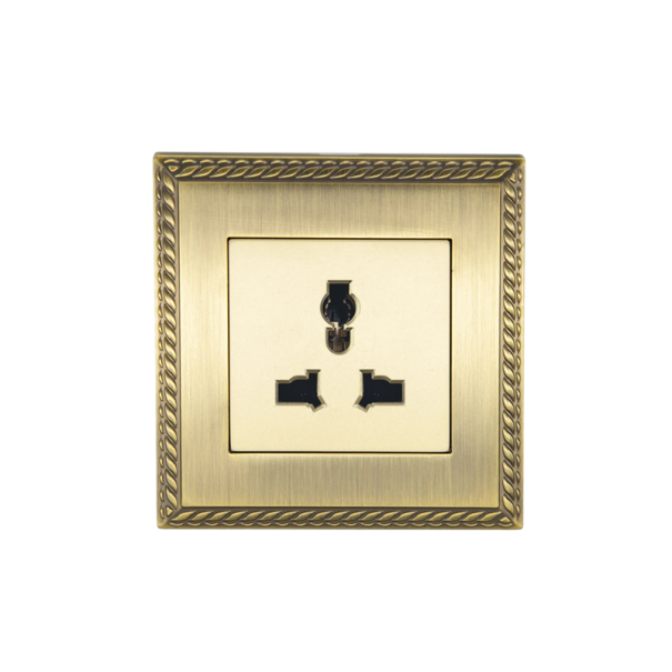 Priză de perete universală cu protecție pentru copii 86 x 90 mm metalică din aliaj de zinc aurie vintage pentru acasă și birou 1