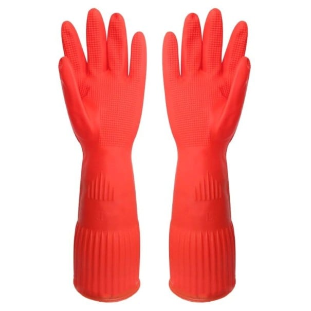 Prodloužené silikonové rukavice na mytí nádobí 1 pár délka cca 38 cm velikost L silikonové červené drhnoucí rukavice pro kuchyň úklid 1