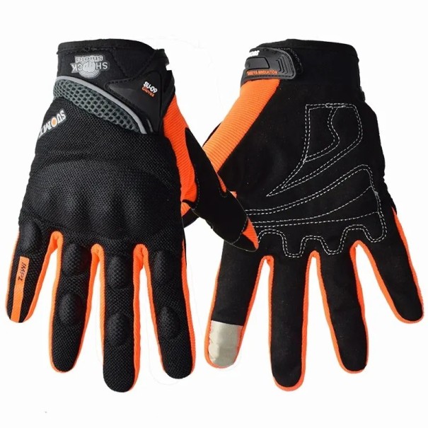 Prodyšné celoprstové závodní motocyklové rukavice Stylové protiskluzové rukavice na motorku Polyester Nylon PVC Houba Nositelné odolné oranžová M