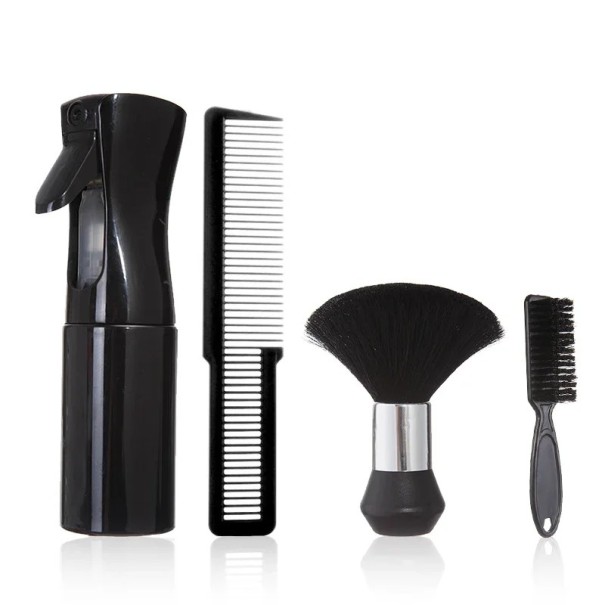 Profesionální holičská sada 4v1 Sprej 19 x 5,5 cm Hřeben 20,2 x 4 cm Čisticí štětka 14 x 9,5 cm Kartáč 14,5 x 2,7 cm Barber styling set stříbrná