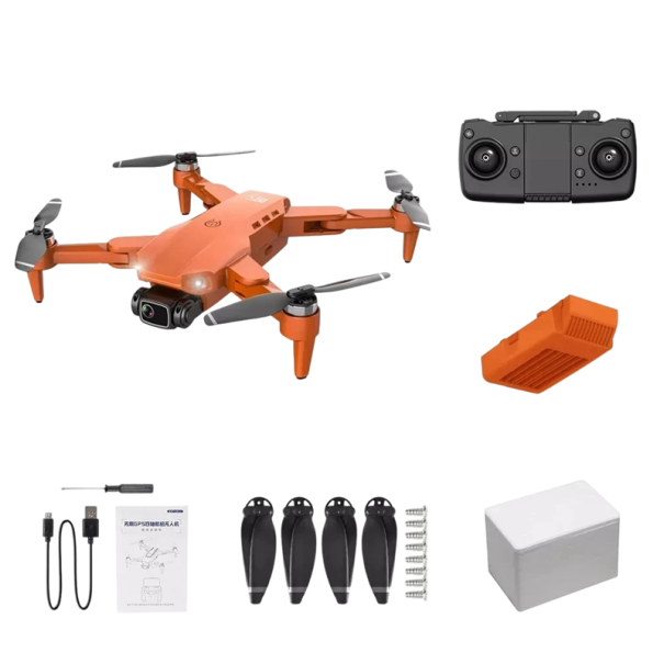 Profesjonalny składany dron 32x32x5 cm Podwójna kamera 4K HD Szerokokątny GPS Zasięg 1,2 km WiFi FPV Zdalne sterowanie LED Silnik bezszczotkowy pomarańczowy