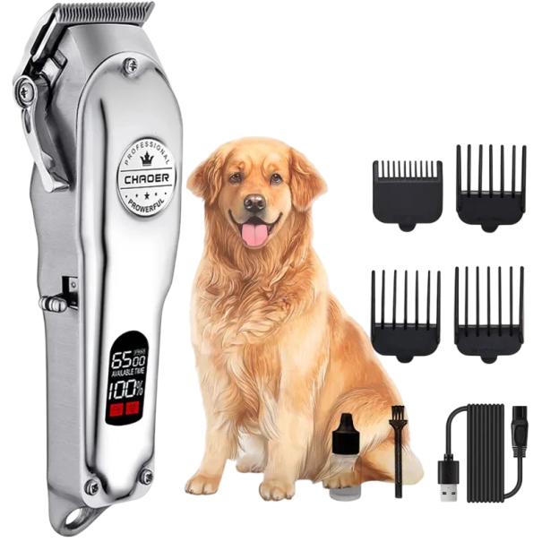 Professional Pet Hair Clipper for Dogs and Cats 10W Rechargeable 5V 4 Attachments 3/6/10/13 mm Stainless Steel Blade Ergonomic Design Up to 3 Hours Battery Life 1