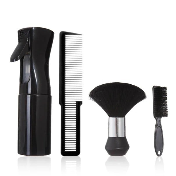 Professionel frisørsæt 4i1 Spray 19 x 5,5 cm Kam 20,2 x 4 cm Rensebørste 14 x 9,5 cm Børste 14,5 x 2,7 cm Barber styling sæt sølv