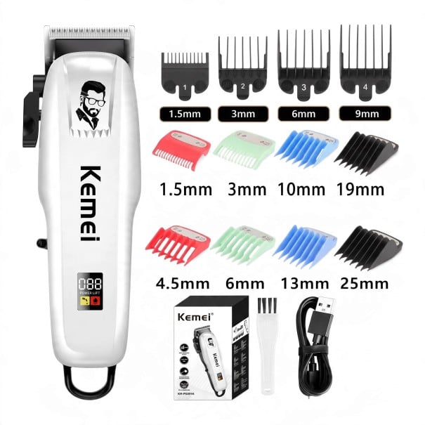 Professionele haar- en baardtrimmer voor mannen Oplaadbaar Duur 180 minuten LED-display Roestvrijstalen snijkop Wit Haartrimsset 1