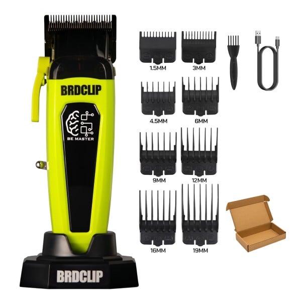 Professionele Haartrimmer Oplaadbare Trimmer met Mesverstelling 8 Kamopzetstukken 1,5 tot 19 mm Groene Kapperstrimmer voor Mannen 1