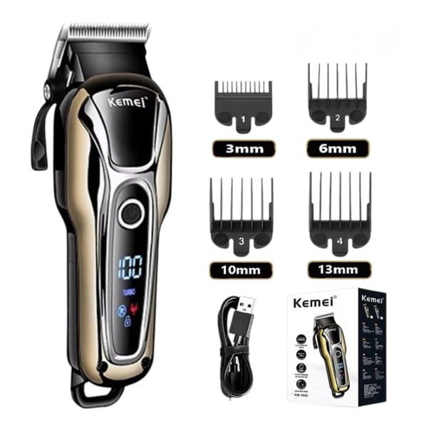 Professionele haartrimmer voor mannen LCD-display Vermogen 5 W Duur 120 minuten Kammen 3 tot 13 mm Zwartgoud Haartrimmer met schakelaar 1