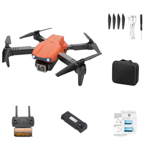 Professionele opvouwbare 4K-drone met dubbele camera WiFi FPV 50x zoom LED-licht App-bediening Afstandsbediening Behuizing 28 x 22 x 5,3 cm oranje