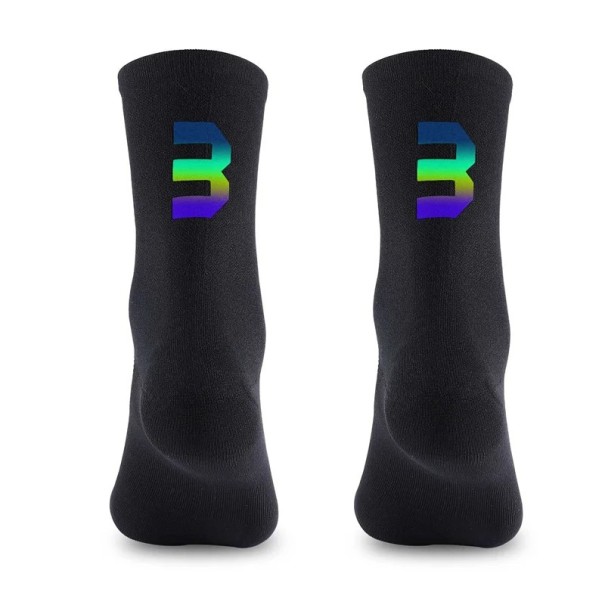 Professionella svarta unisex-sportstrumpor EU 39-46 reflekterande cykling utomhus andas nylon knähöga