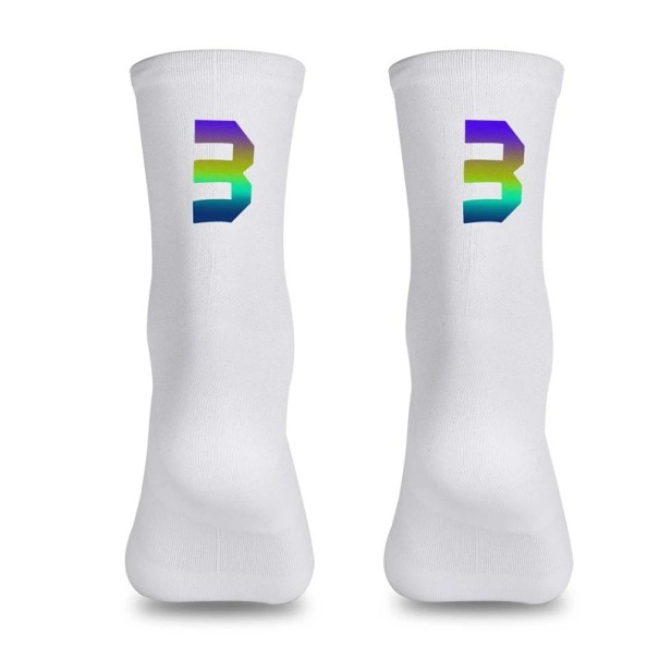 Professionella vita kompressionssportstrumpor unisex EU 39-46 reflekterande andas cykling utomhus nylon knähöga