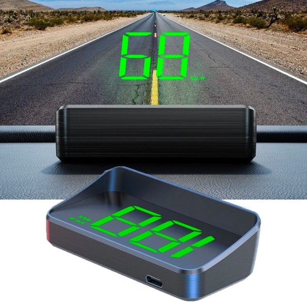 Proiettore HUD Digitale per Parabrezza 4,5x9x1,4 cm GPS Indicatore di Velocità Lettere Grandi Schermo USB-C Visualizzazione della Velocità Proiezione Chiara verde