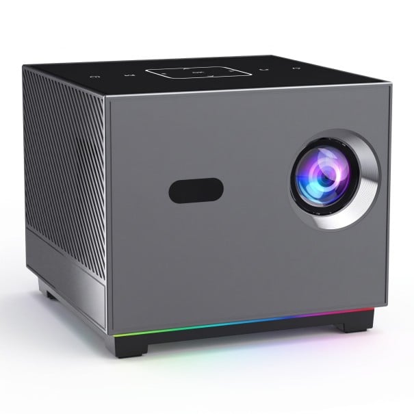 Projektor XNANO Dekódování 8K a Dolby Audio 14,4 x 14,4 x 12,4 cm Android 2 GB RAM a 16 GB ROM Wi-Fi 6 Hlasový ovladač Domácí kino Šedý 1