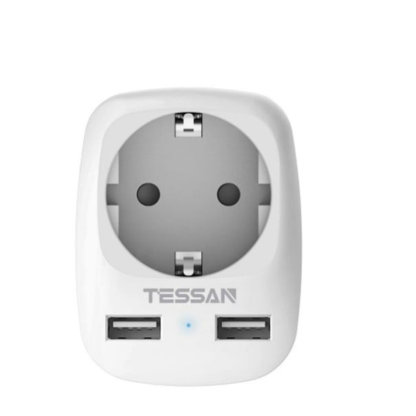 Προσαρμογέας πρίζας με 1 πρίζα και 2 θύρες USB Βύσμα τύπου E Πρίζα τύπου F Ικανότητα έως 4000 W και ρεύμα 16 A Λευκό Διαστάσεις 8 x 7,8 x 5,8 cm 1