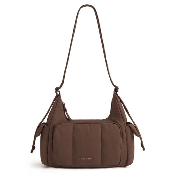 Prošívaná nylonová taška přes rameno Velkokapacitní crossbody kabelka s kapsami na zip Rozměry 21 x 16 x 7 cm Školní taška do školy i práce hnědá