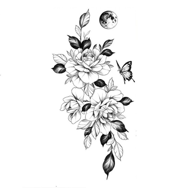 Προσωρινό αδιάβροχο τατουάζ 9,6 x 19 εκ. Λεπτό λουλουδάτο σχέδιο Γυναικεία σωματική διακόσμηση Αυτοκόλλητο τατουάζ στο δέρμα Κομψός σχεδιασμός 1