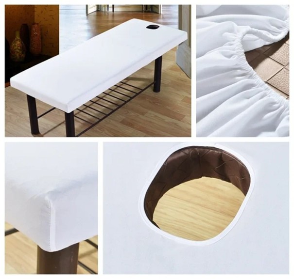 Prostěradlo na masážní lehátko 190x70 cm 100% polyester Elastický ochranný potah SPA Wellness Kosmetika Snadná údržba bílá