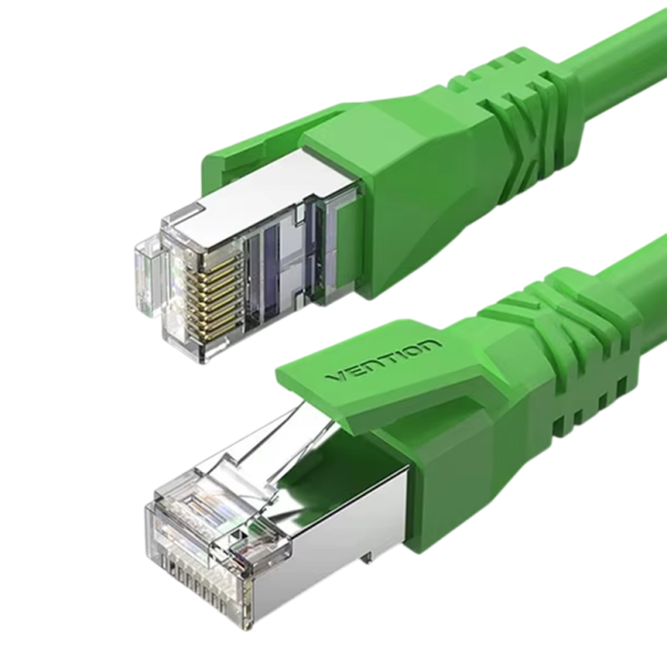 Prostorový ethernetový kabel Cat6A SFTP 10Gbps 1.5 m RJ45 patch 26AWG fialový pro LAN, switch, PLC a PC připojení zelená