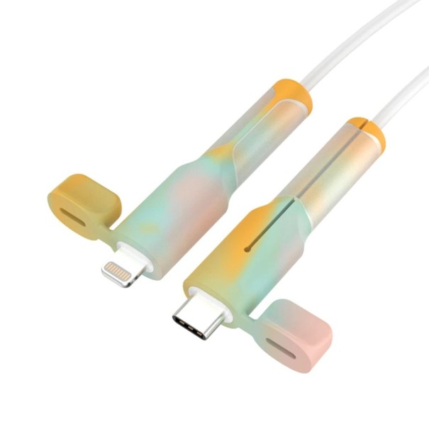 Protecție din silicon pentru cablu împotriva rupturii Mânușă de protecție pentru cablu Tip C la Lightning Prelungirea duratei de viață pentru dispozitivele iPhone Amestecă