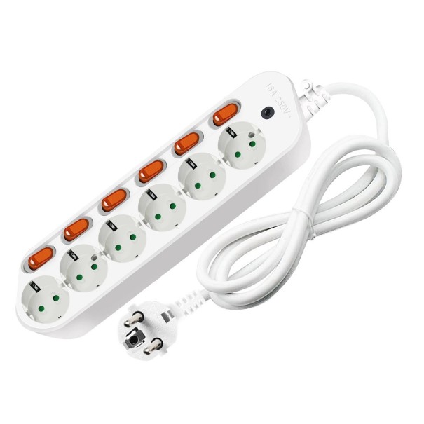Protector de sobretensiones 6 tomas con interruptores 1,5 m 1