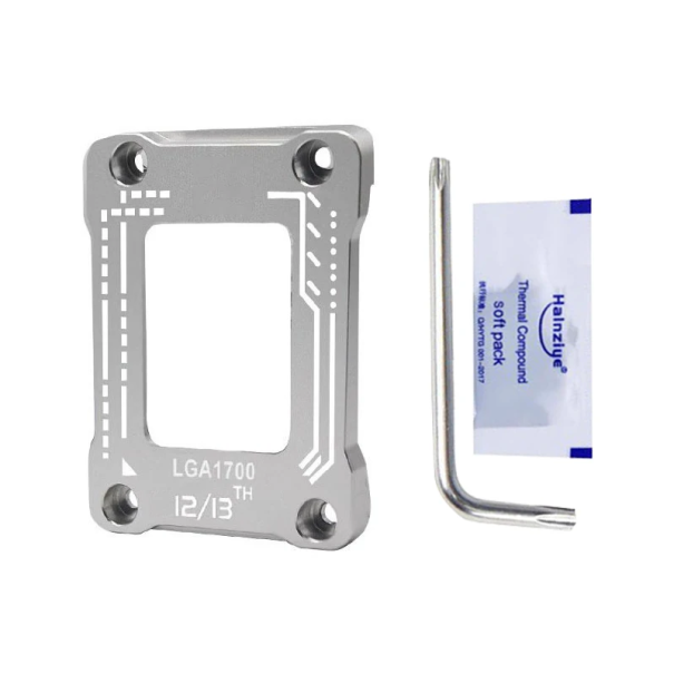 Protiohybový hliníkový rám 7 x 5 cm pro patici LGA1700 Zesílení základní desky Ochrana CPU chladiče Stabilní montáž procesoru stříbrná